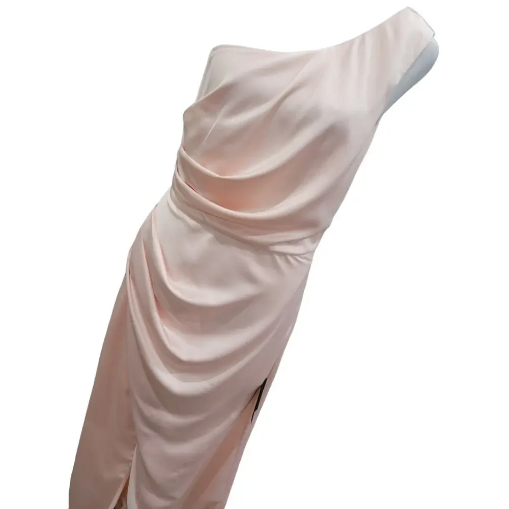 NEW Lulus Dreaming of Elegance Pink Satin One-Shoulder Maxi‎ Dress - Size M - Picture 16 of 16